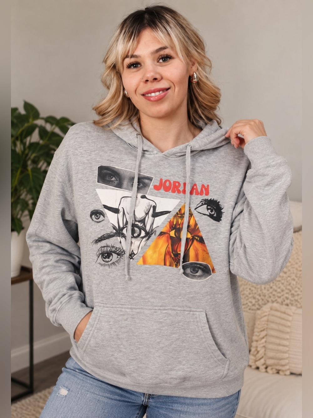 District Gray Hoodie with Multicolor Graphic and 'Jordan' Text